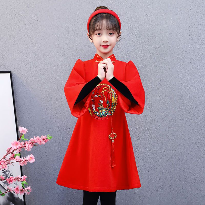 女童拜年服中国风秋冬连衣裙加绒加厚公主新年装旗袍儿童冬装汉服