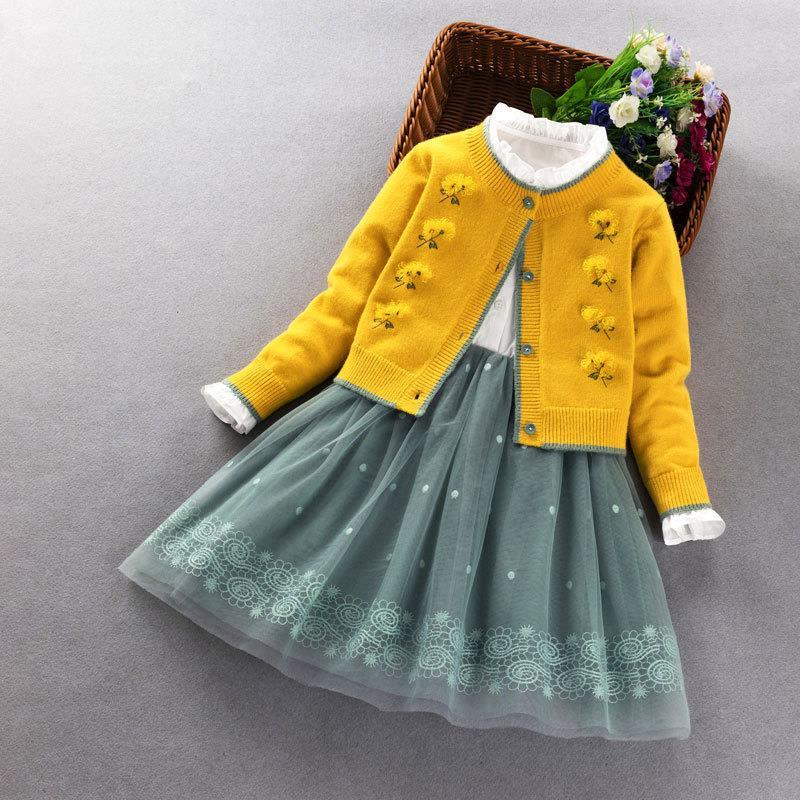 女童针织毛衣套装2022春秋新款儿童毛衣连衣裙小女孩公主裙两件套