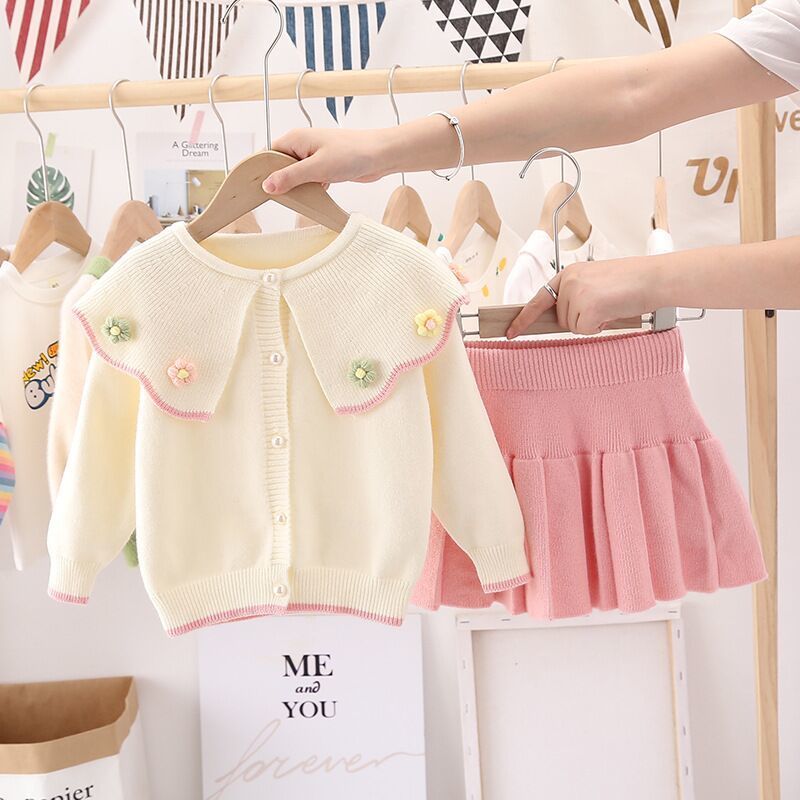 女童秋装套装2022童装女中大童海军领学院风毛衣网红套装裙