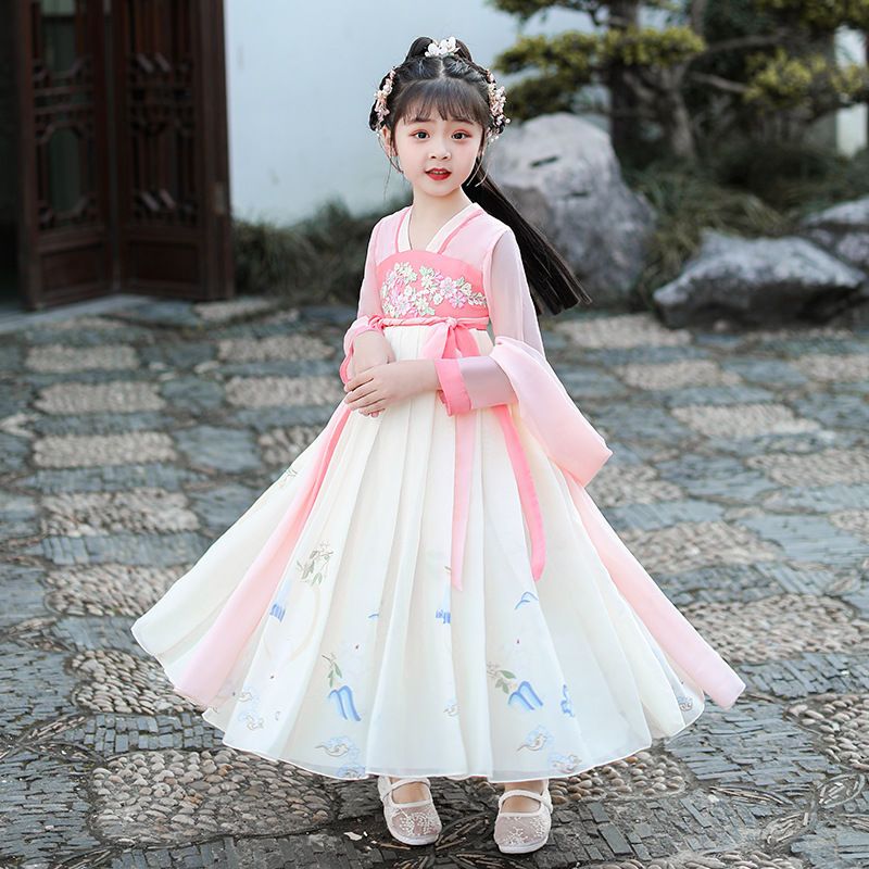儿童古装汉服女童2022春秋新款中国风连衣裙女孩古风超仙长袖襦裙