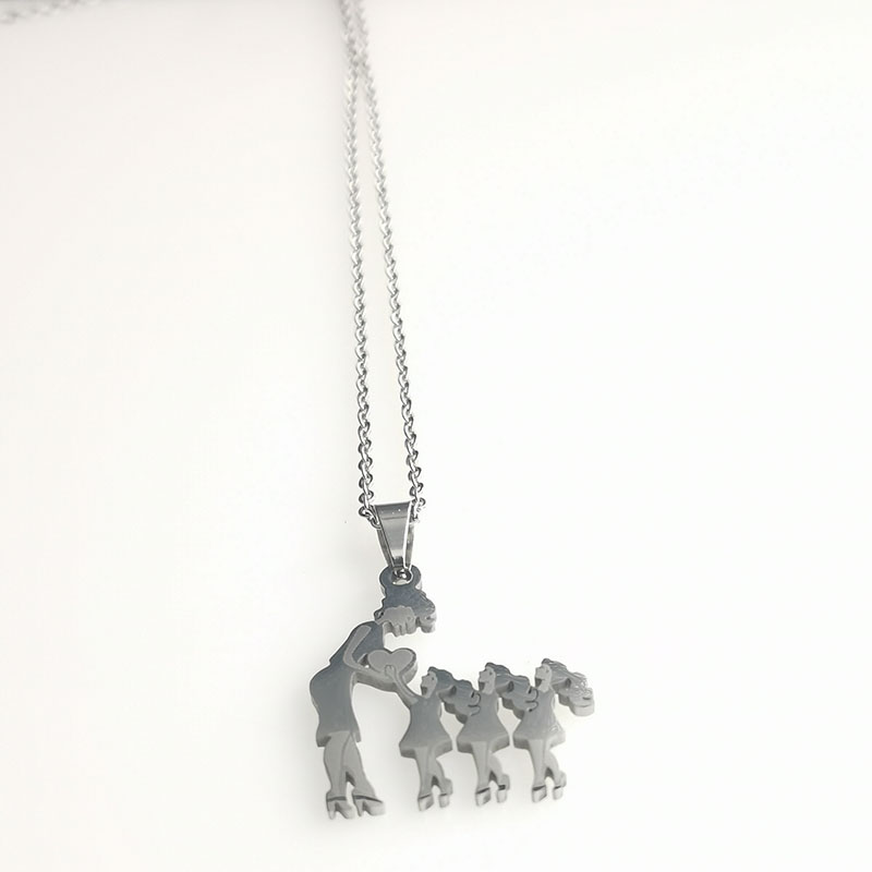 Wholesale of cross-border family series necklaces, stainless steel pendants for a family of four, mother and daughter detail image 4