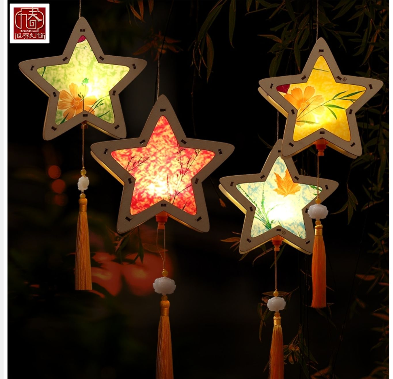 Mid-Autumn Festival wooden lanterns, rabbit paintings, graffiti, handmade festival lanterns for kindergartens details Picture