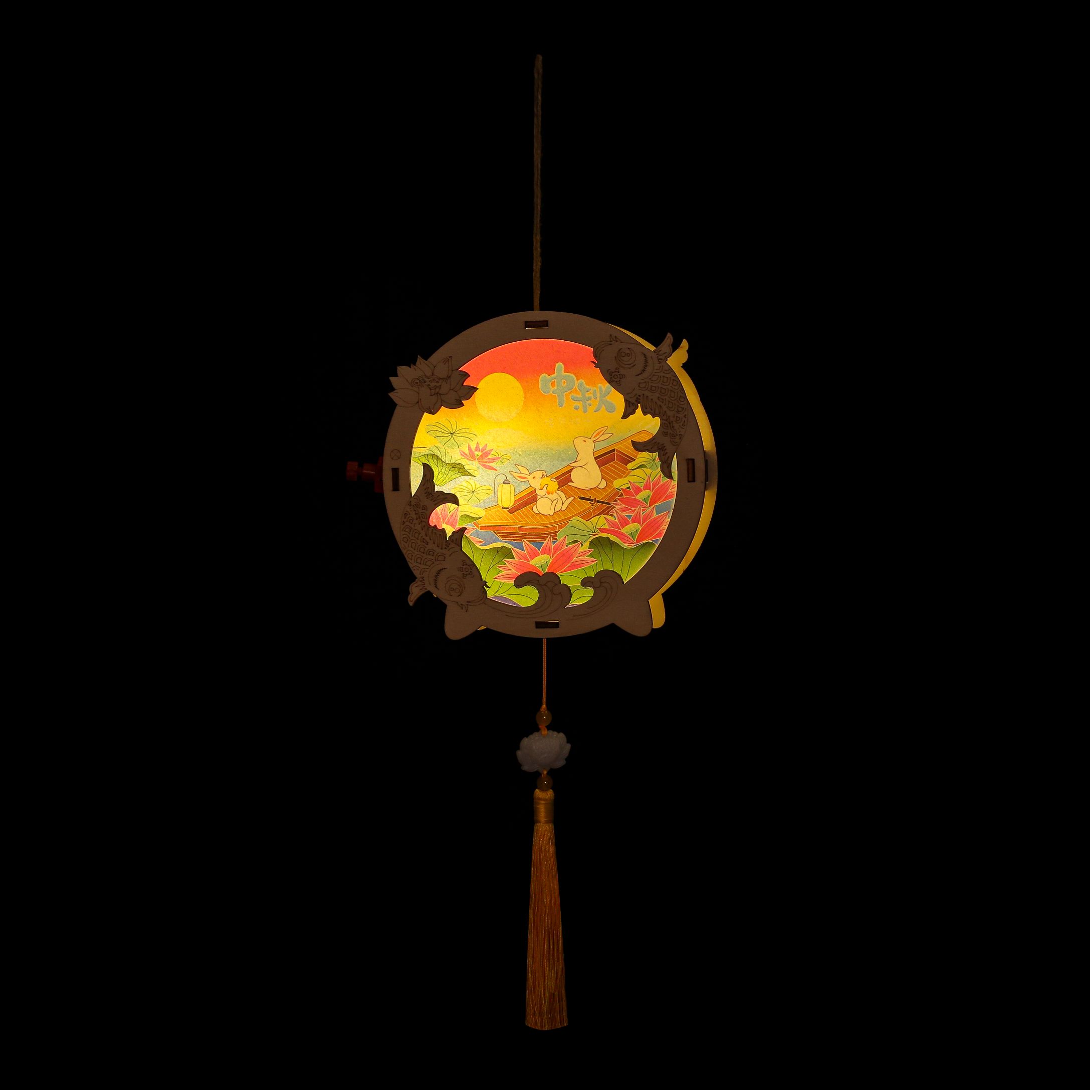 Flower lanterns, Mid-Autumn Festival wooden hand-painted graffiti lanterns, kindergarten hand-made lanterns details Picture