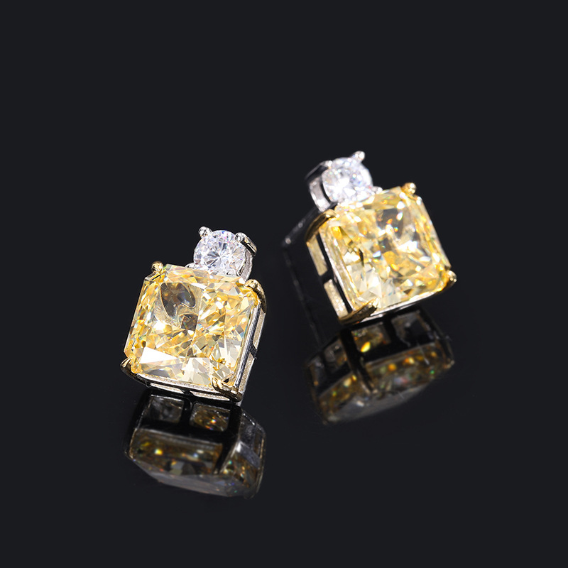 S925 all-silver high-carbon diamond with a Redine cut, simple and fashionable princess square stud main stone, 10*10 earrings for women detail image 6