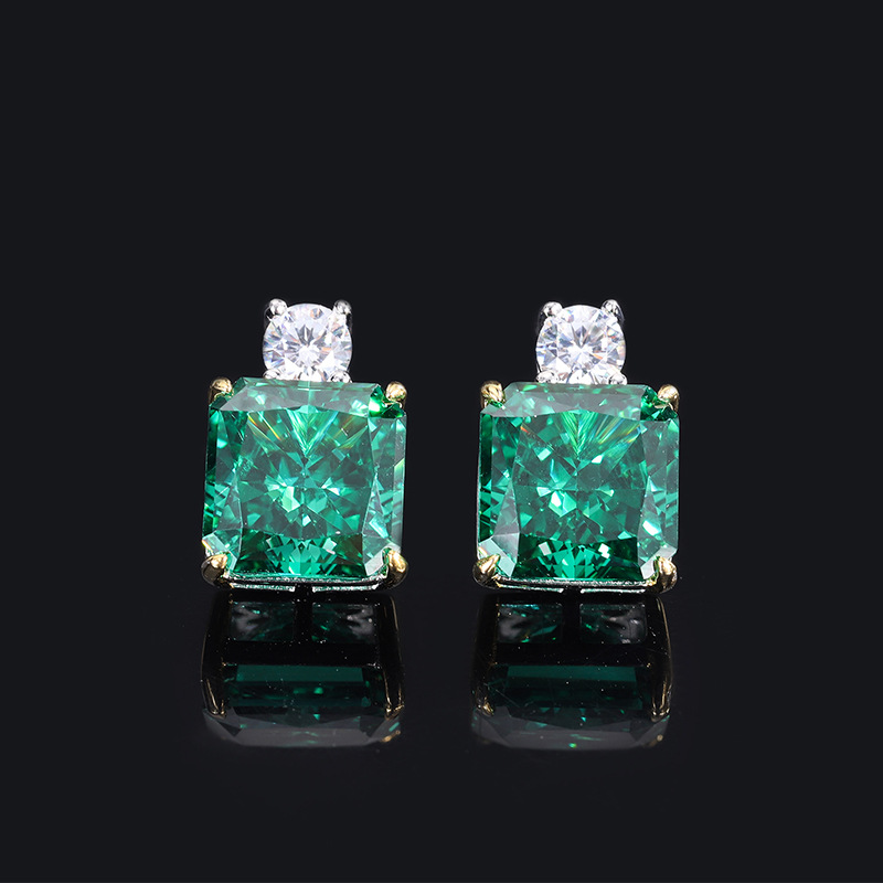 S925 all-silver high-carbon diamond with a Redine cut, simple and fashionable princess square stud main stone, 10*10 earrings for women details Picture