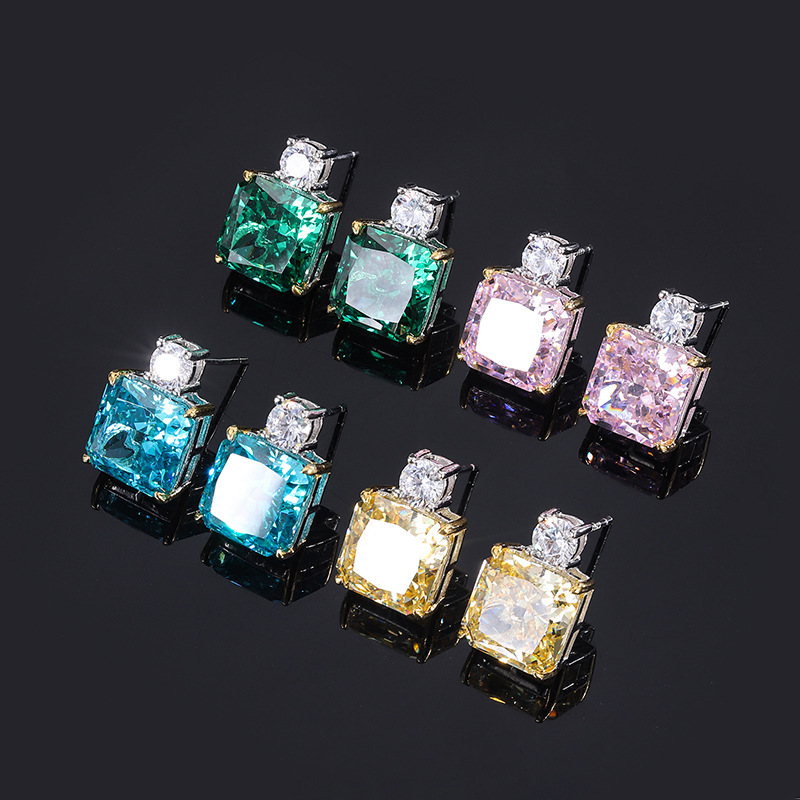 S925 all-silver high-carbon diamond with a Redine cut, simple and fashionable princess square stud main stone, 10*10 earrings for women