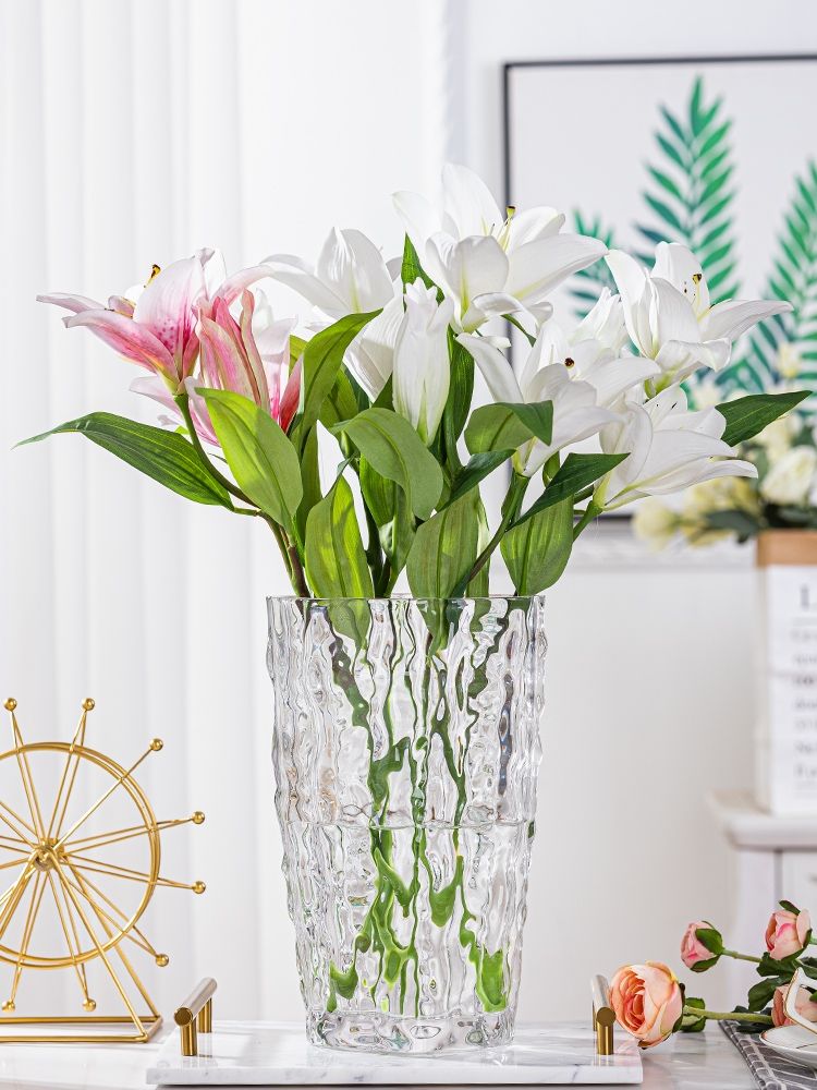 Thick polar glacier vase, transparent glass flower arrangement, rose fresh flowers, living room dining table decoration Specification image