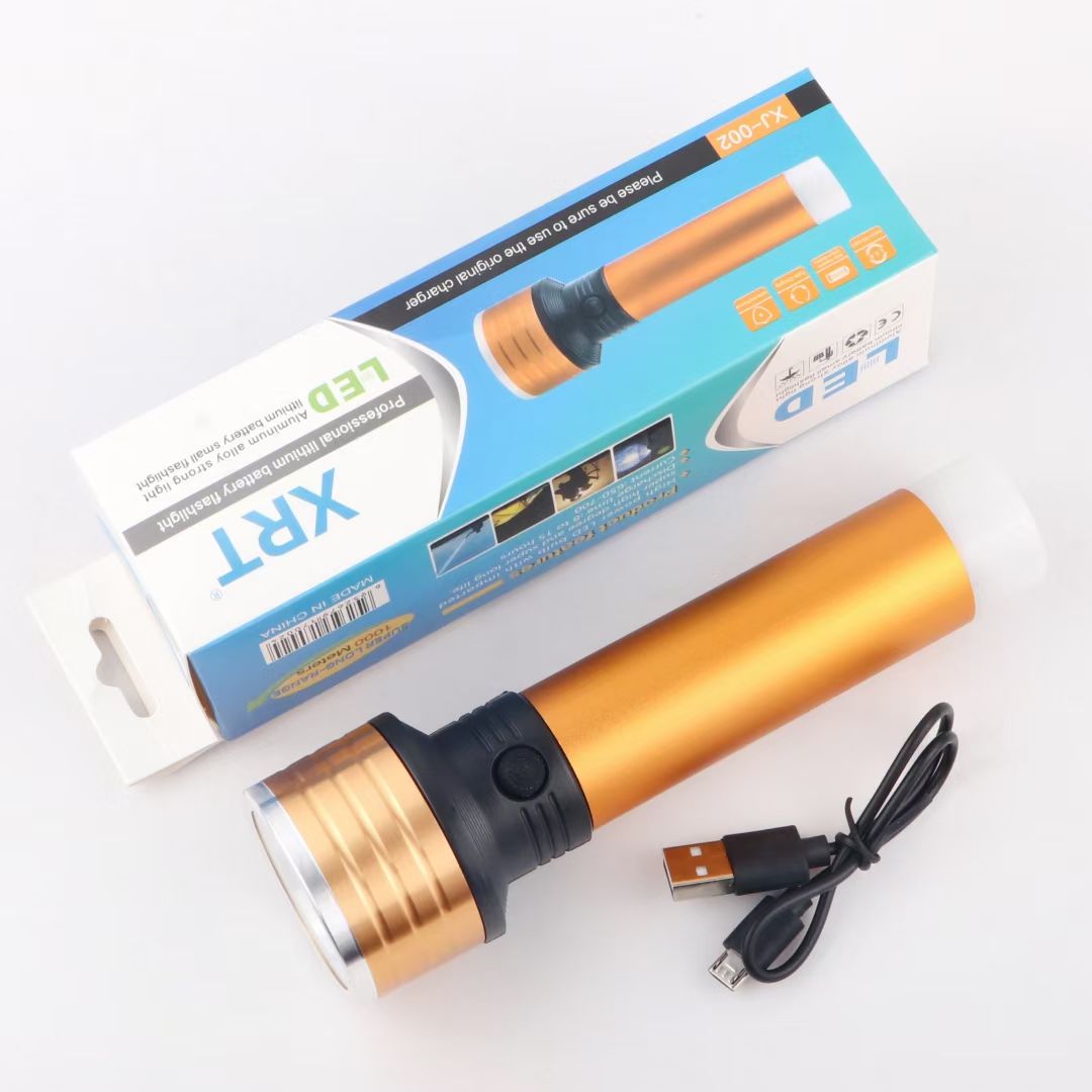 跨境热销铝合金锂电池LED手电筒可充电强光远射大功率带尾灯手电