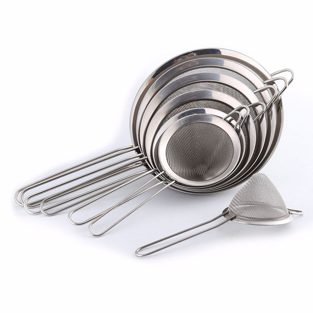 Stainless steel wide-edge pointed ear conical oil filter, ordinary mesh, twill mesh, oil strainer, hand-held flour sieve for baking