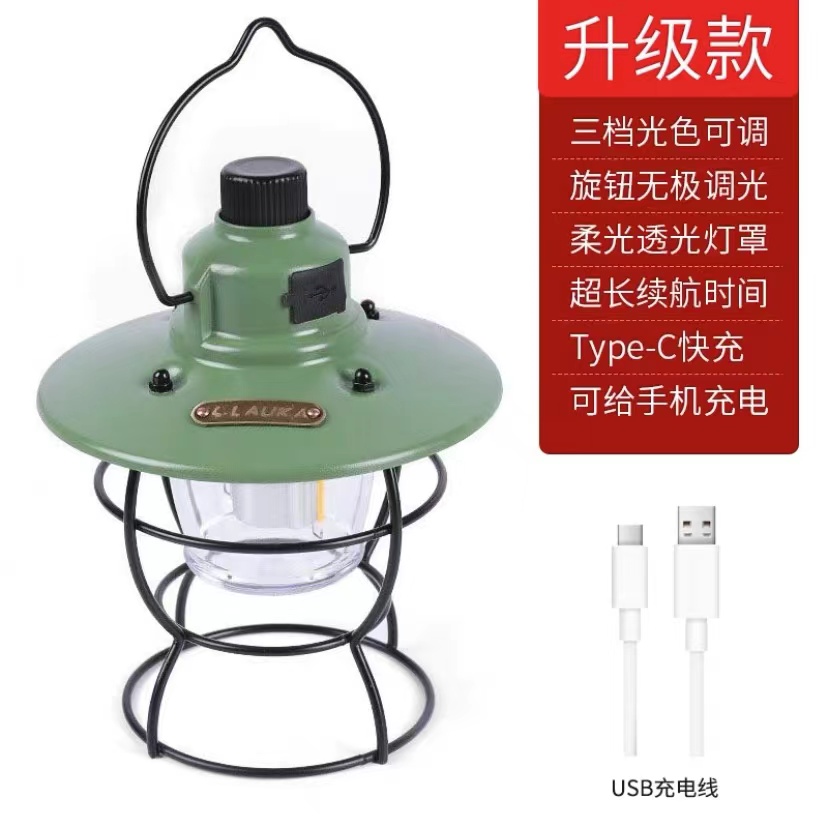 Rechargeable outdoor camping lights, camping atmosphere lights, tent lighting lights, led landscape lights, garden lights, black, white and green three-color appearance, stepless dimming Item Picture