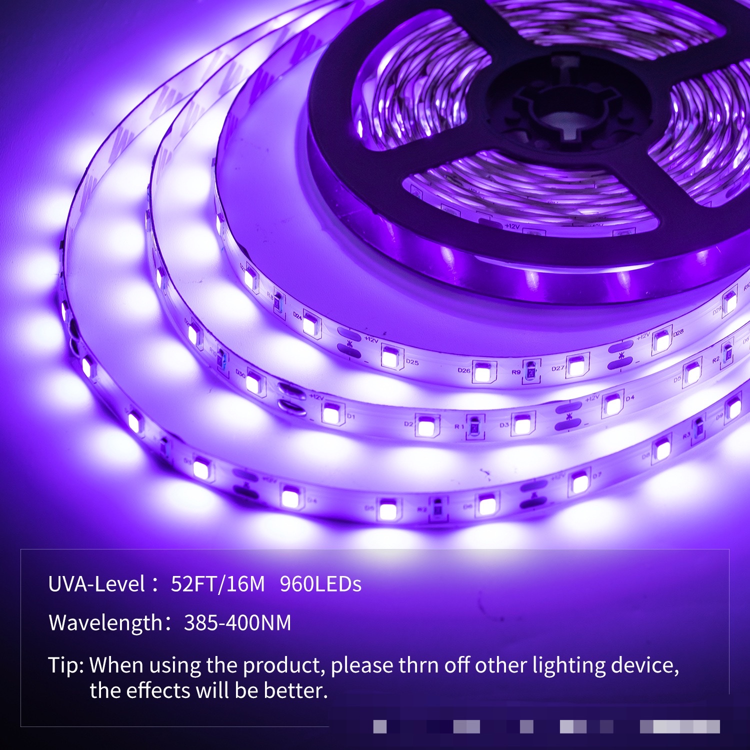 حفلة فلورية بمصابيح الدايود المبتعث للضوء فوق البنفسجي من طراز LED UV العابرة للحدود الأمازونية بمصابيح 12V 60 ذات الضغط المنخفض 2835. Specification image