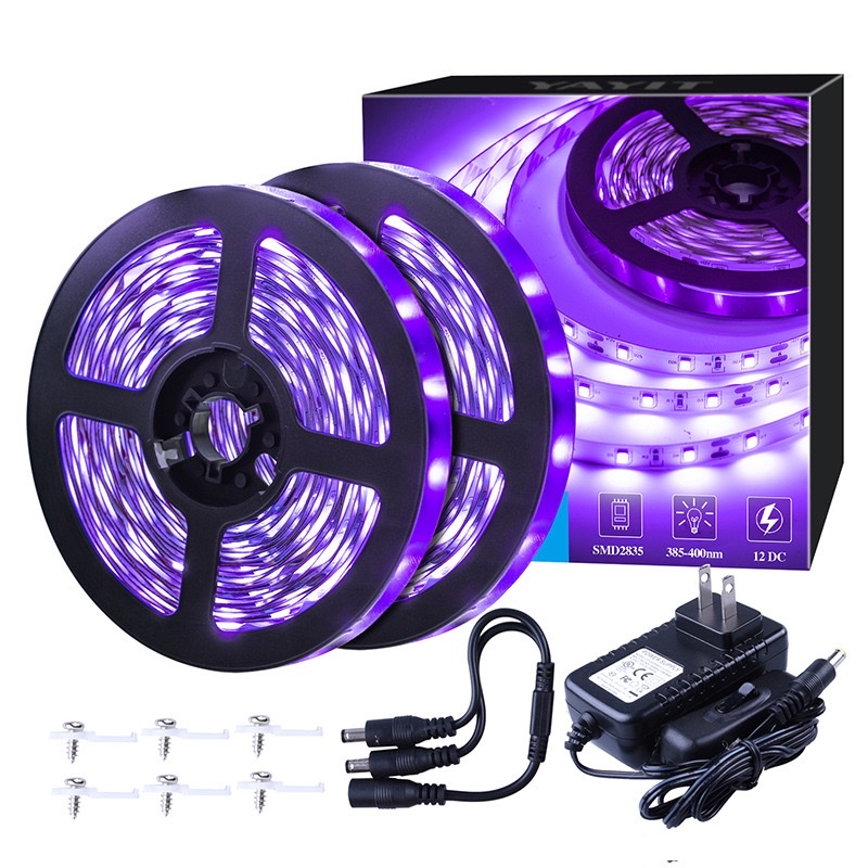 亚马逊跨境LED UV紫光黑灯带2835低压12V 60灯裸板软灯条荧光派对