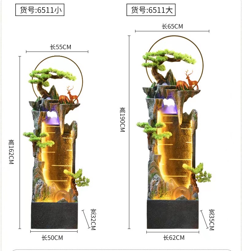 Resin flowing water bonsai curtain wall, magnesium oxide home furnishings, cement landscaping series, waterwheel LED and other waterwheel atomizers, misty and cloud-like stone furnishings Item Picture