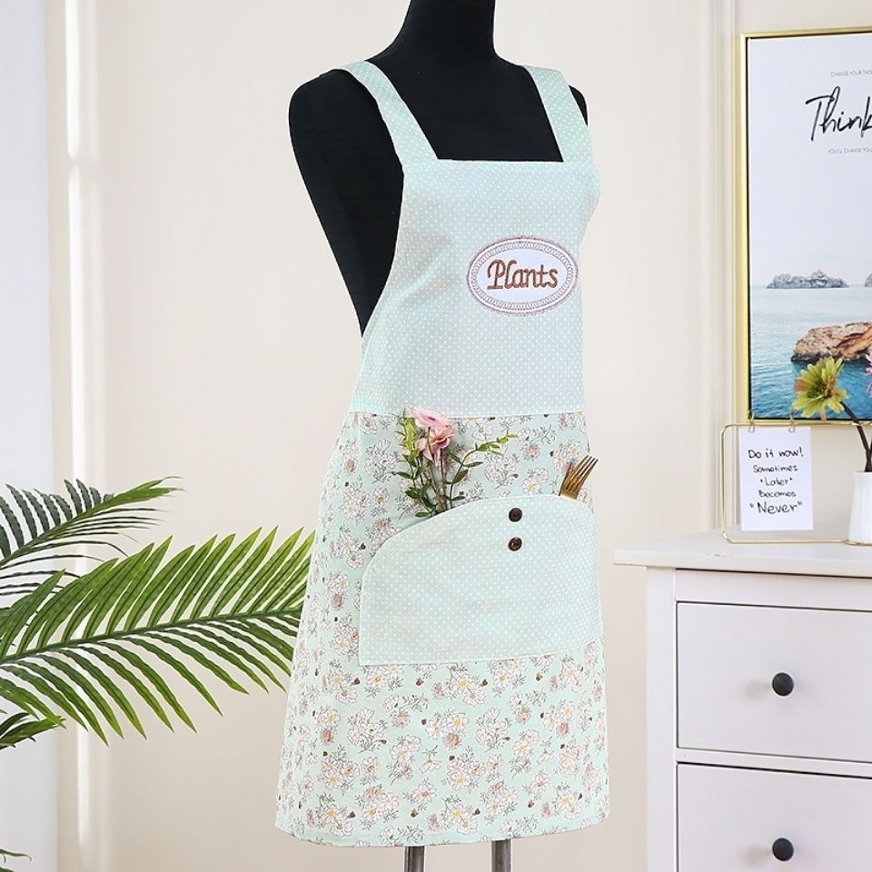 Home apron men's and women's kitchen cooking fashion Korean version of home cute shoulder belt waist