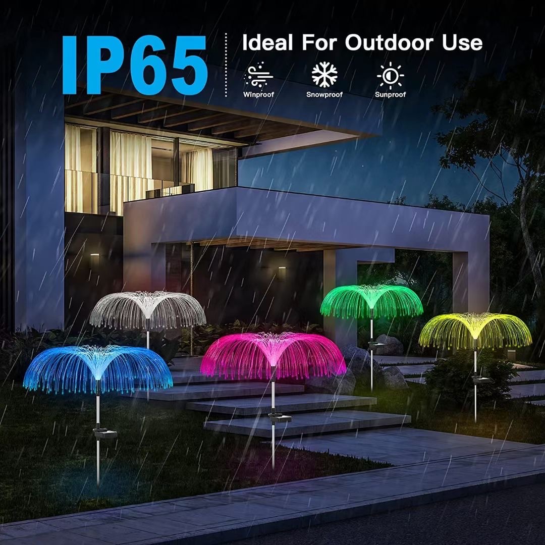 Hot-selling LED solar fiber jellyfish light outdoor courtyard garden dandelion solar lawn light inserted in the ground