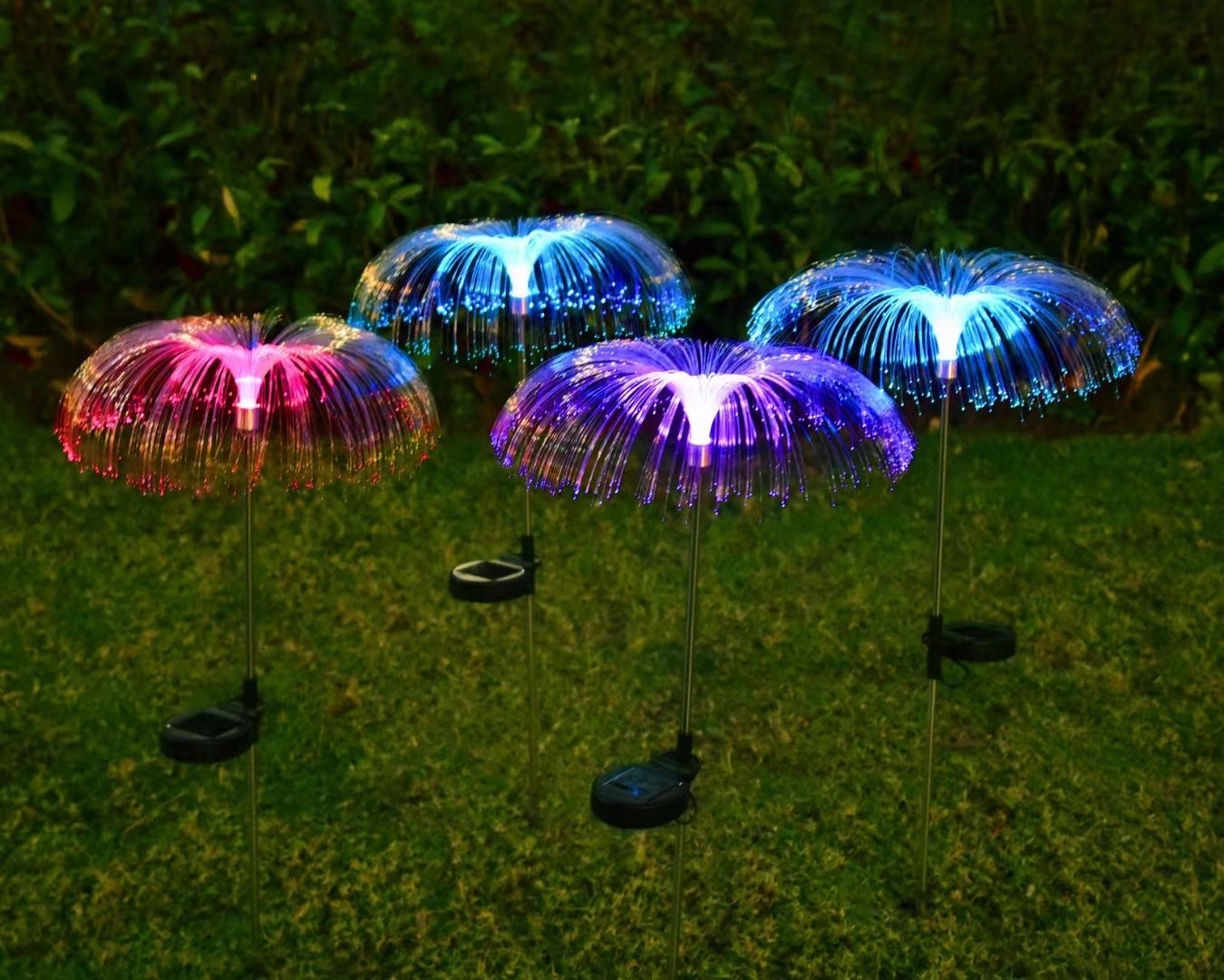 Hot-selling LED solar fiber jellyfish light outdoor courtyard garden dandelion solar lawn light inserted in the ground details Picture