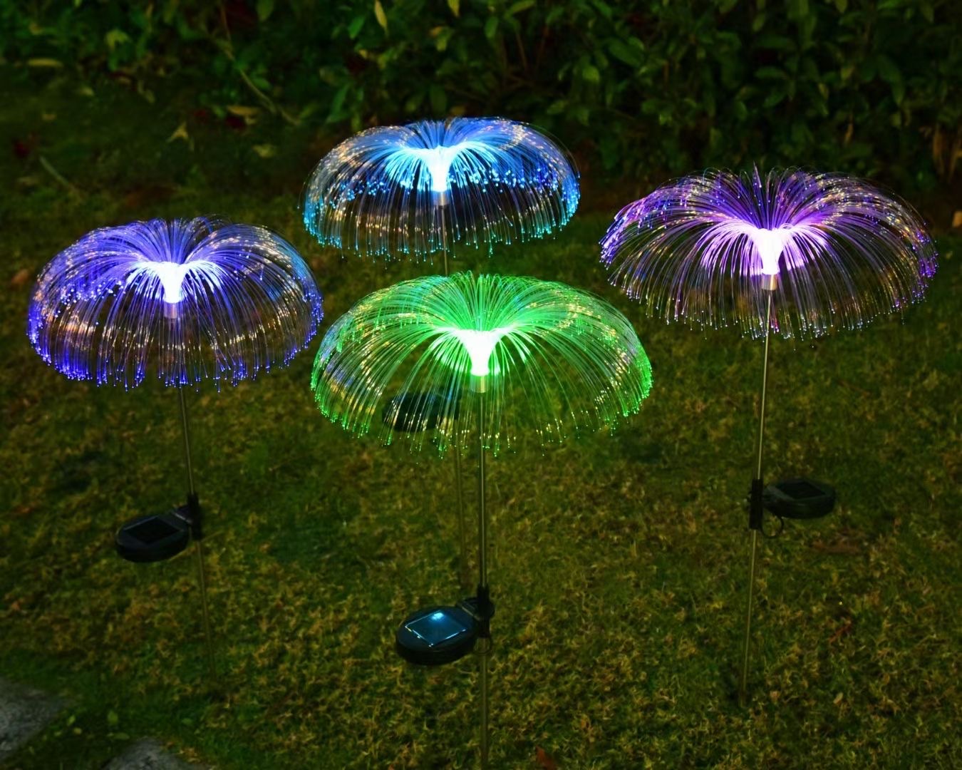 Hot-selling LED solar fiber jellyfish light outdoor courtyard garden dandelion solar lawn light inserted in the ground Specification image