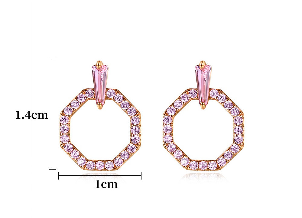 The Korean version of the "Little Chanel S925" earrings, with silver ear rings and pink zirconium stud earrings, is an elegant and fashionable wedding dress accessory detail image 7