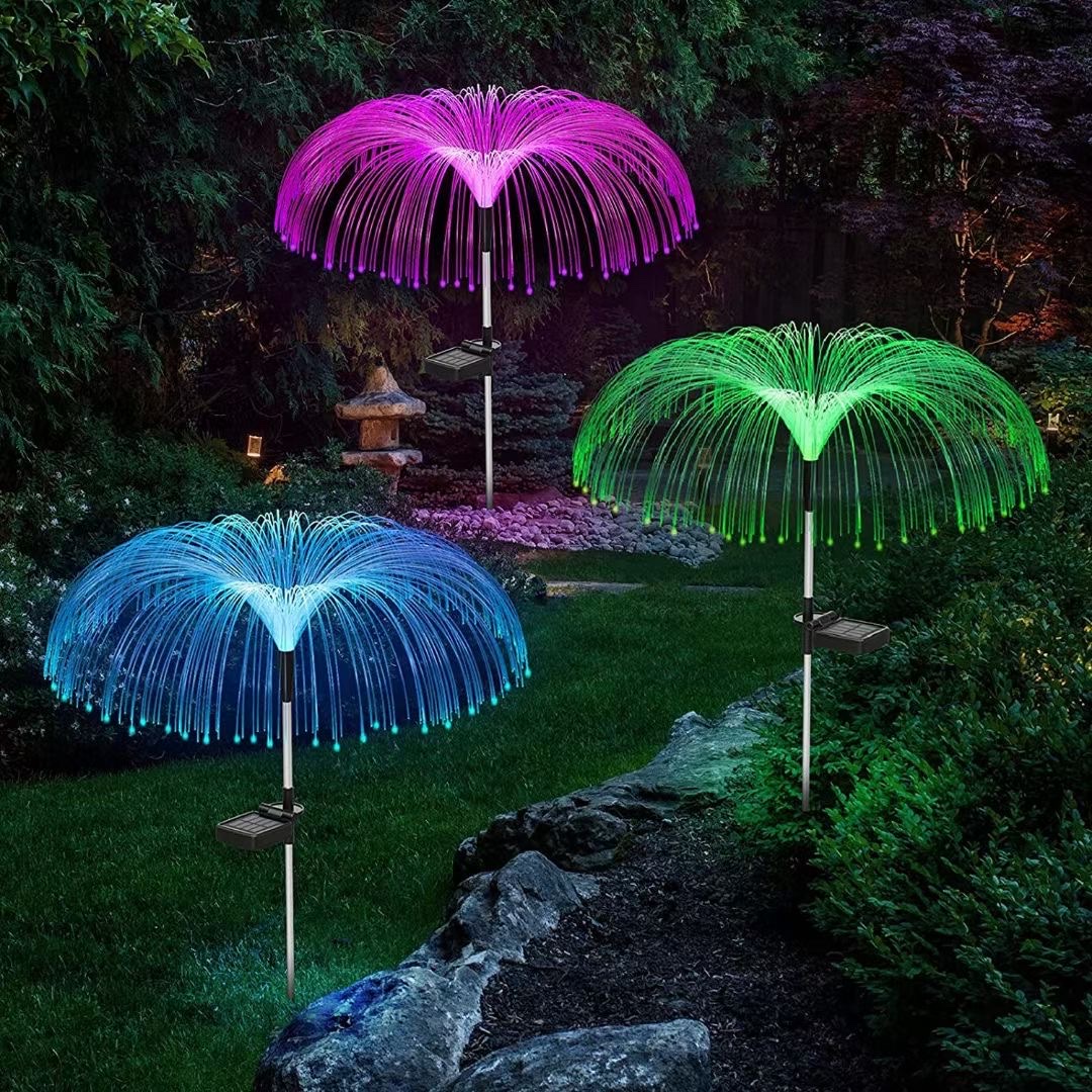 Hot-selling LED solar fiber jellyfish light outdoor courtyard garden dandelion solar lawn light inserted in the ground Item Picture