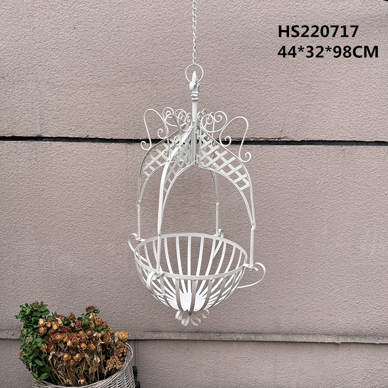 Retro aged ironwork hanging baskets, flower POTS, hanging flower stands, plant support, outdoor garden green ivy, rose and orchid storage flower stands, courtyard decoration hanging baskets, creative balcony flower stands, hanging baskets, flower pot hangers, simple ironwork pendants details Picture