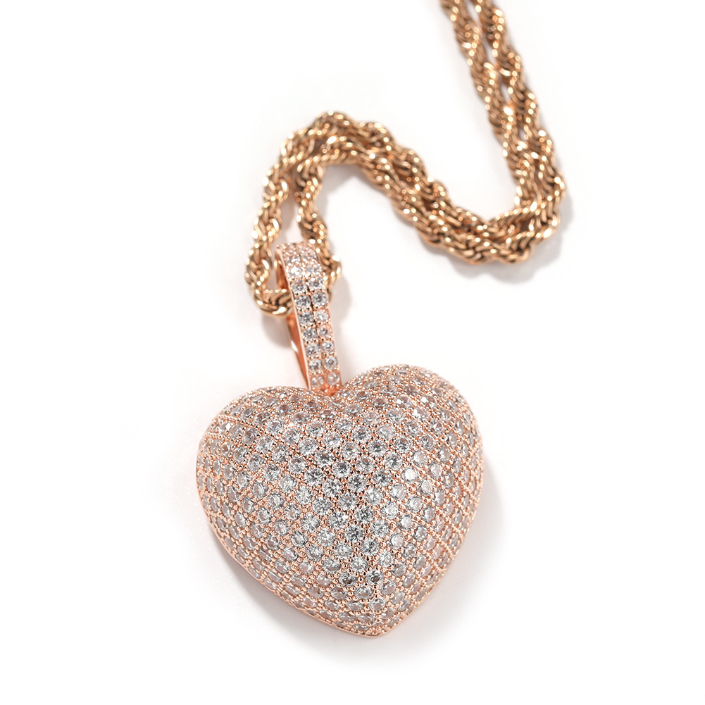 2022 nuevo hip hop 3D corazón colgante simple ins viento micro circonitas oro rosa corazón collar adornos detail image 7
