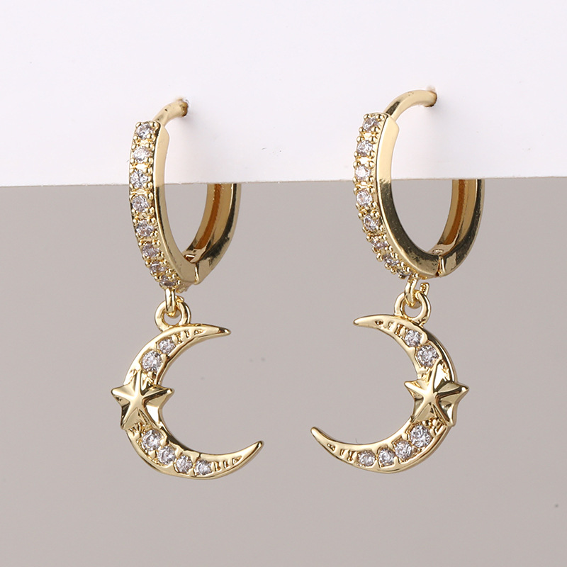 European and American cross-border high-end simple Baidu micro-inlaid zircon ear hangers, ear loops and earrings detail image 7