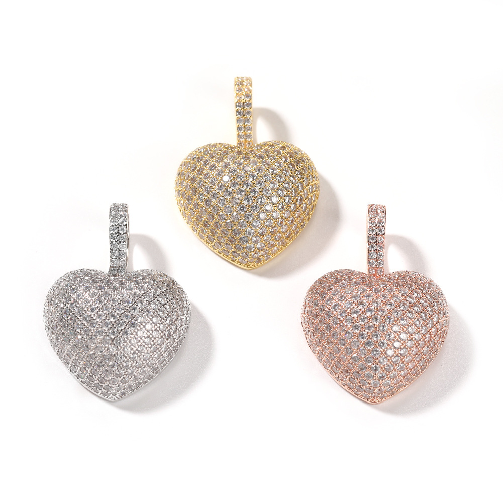 2022 nuevo hip hop 3D corazón colgante simple ins viento micro circonitas oro rosa corazón collar adornos detail image 3