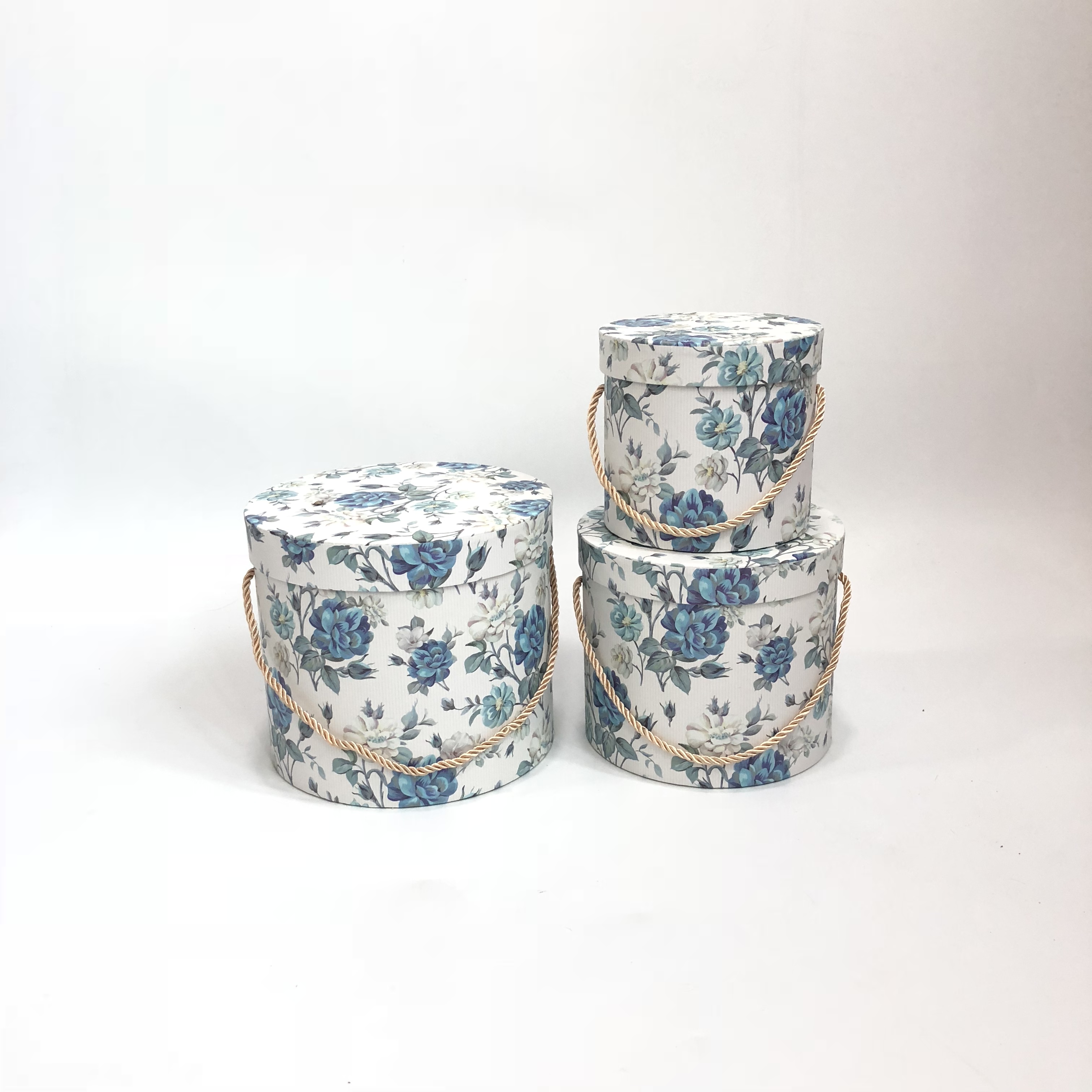Printed round gift box, three-piece set, flower hug bucket, round bucket, souvenir gift box, packaging box, accessory packaging box