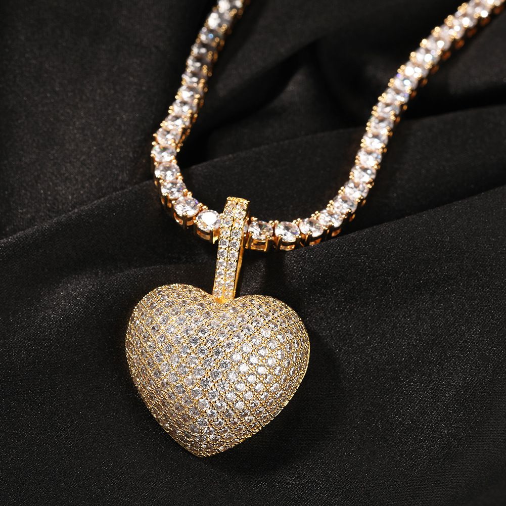 2022 nuevo hip hop 3D corazón colgante simple ins viento micro circonitas oro rosa corazón collar adornos