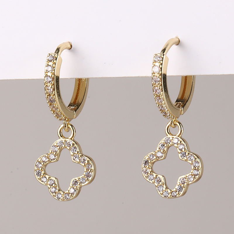 European and American cross-border high-end simple Baidu micro-inlaid zircon ear hangers, ear loops and earrings detail image 8