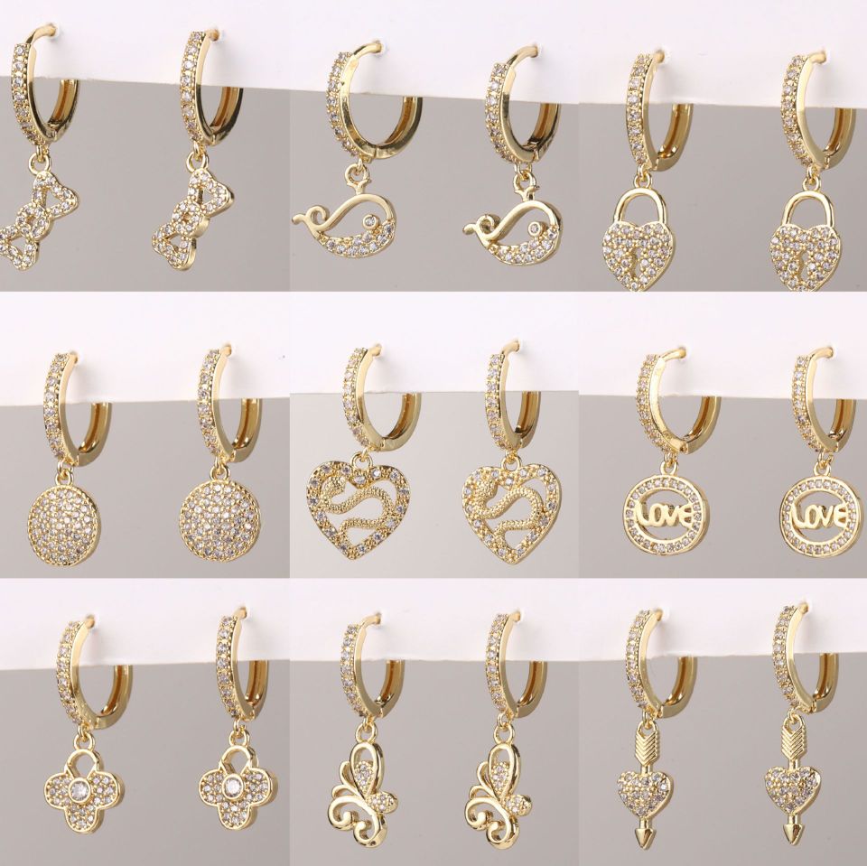 European and American cross-border high-end simple Baidu micro-inlaid zircon ear hangers, ear loops and earrings detail image 2