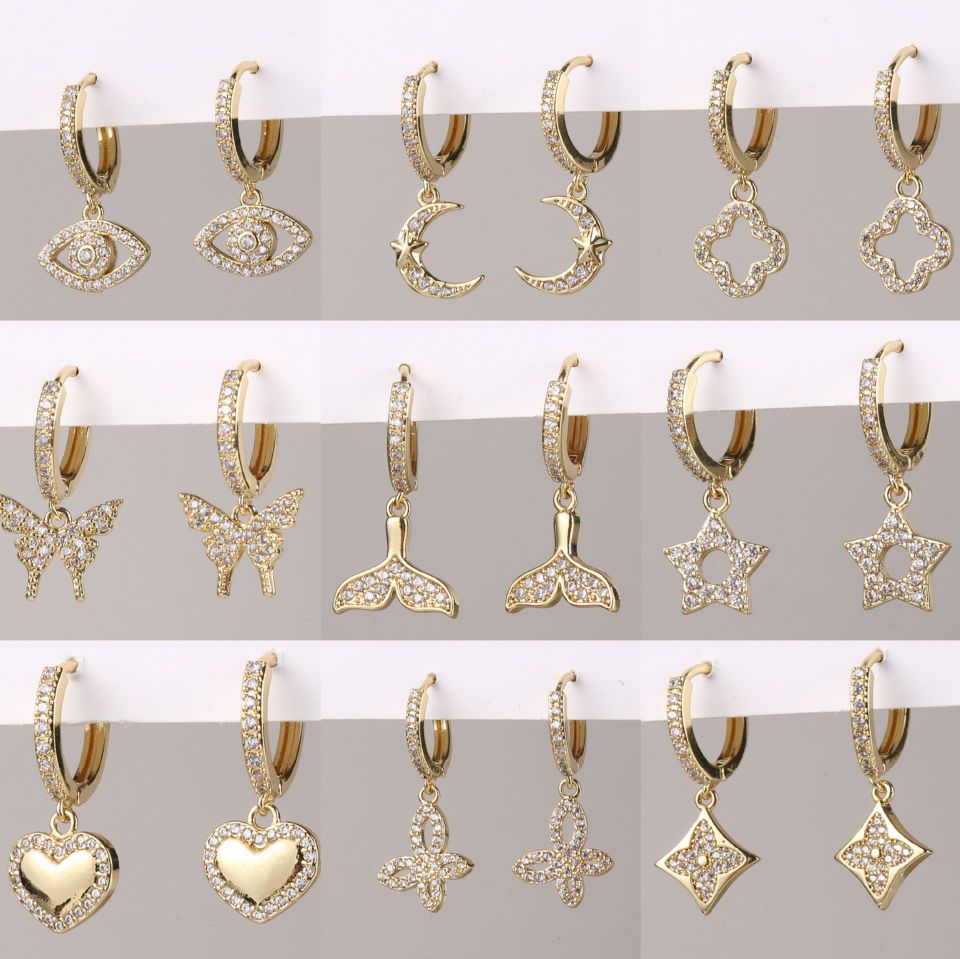European and American cross-border high-end simple Baidu micro-inlaid zircon ear hangers, ear loops and earrings