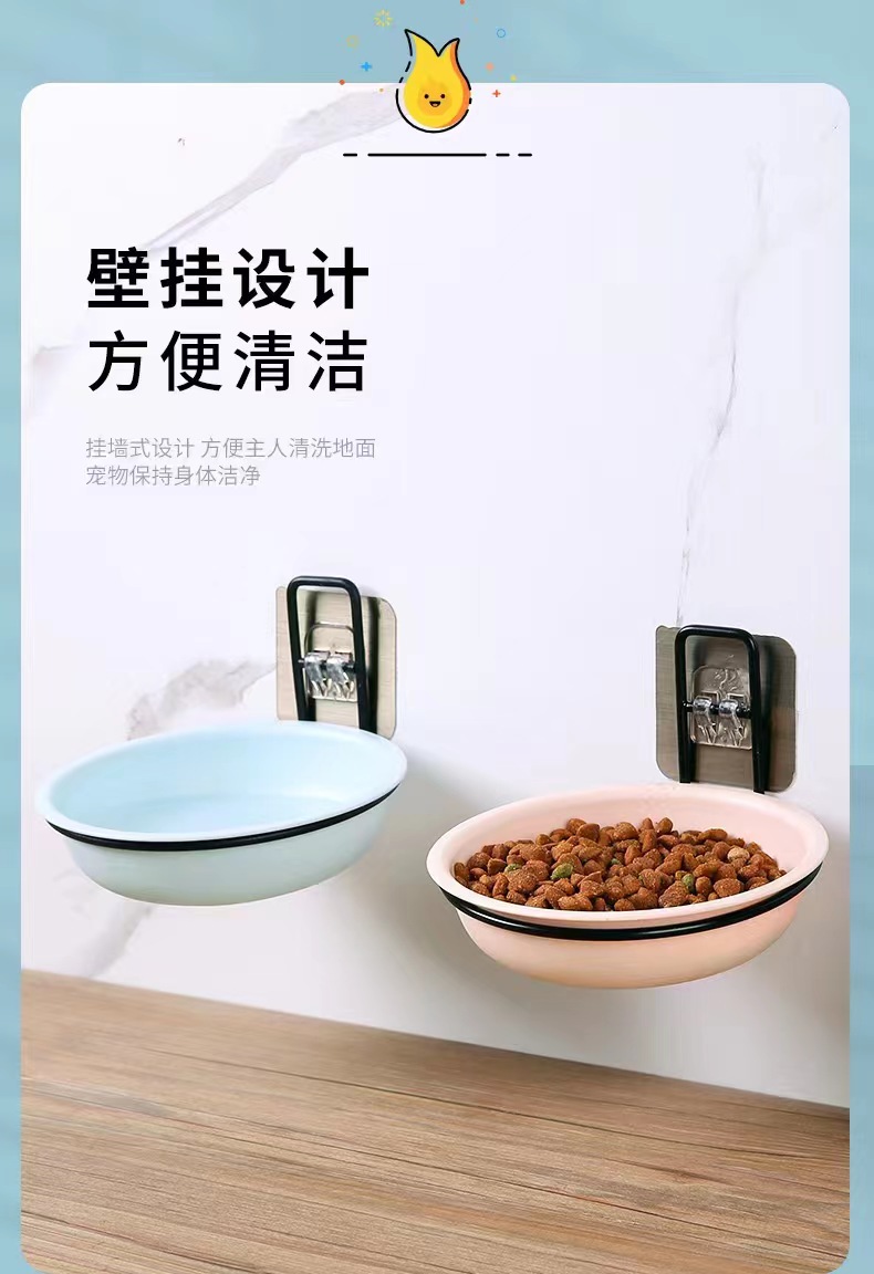 Wall-mounted cat bowl with ceramic protection for the cervical vertebrae, high legs, slanted mouth, tilted cat food bowl and rice bowl. Cute cat pets