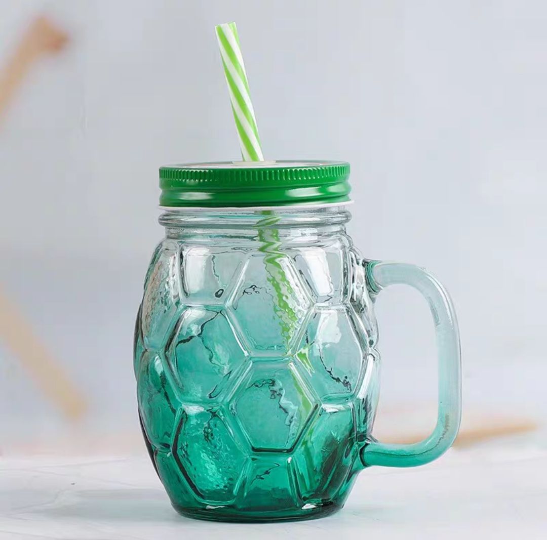 公鸡杯玻璃把手杯透明梅森杯400ml吸管饮料杯透明玻璃把手杯彩色杯详情图7