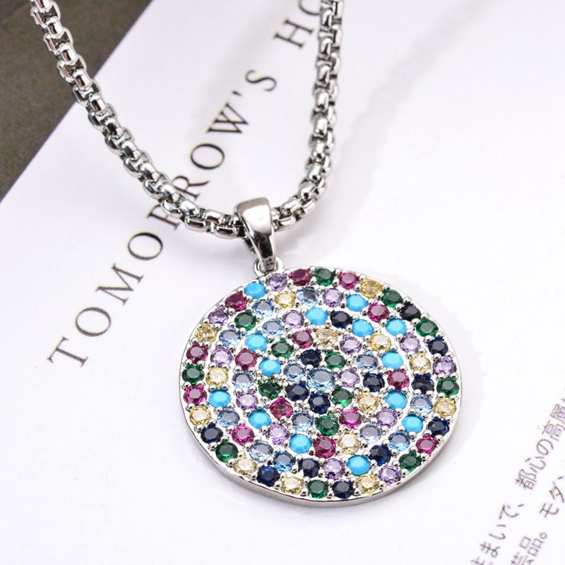 Korean fashionable and elegant simple round colored necklace, direct supply from retro manufacturer, cross-border e-commerce wholesale pendant