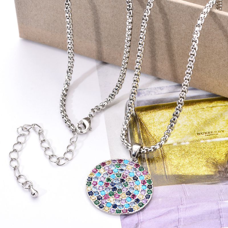 Korean fashionable and elegant simple round colored necklace, direct supply from retro manufacturer, cross-border e-commerce wholesale pendant Specification image