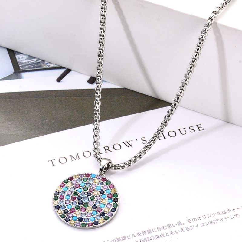 Korean fashionable and elegant simple round colored necklace, direct supply from retro manufacturer, cross-border e-commerce wholesale pendant detail image 2