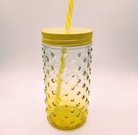 创意渐变彩色梅森杯带吸管带盖透明夏日果汁冷饮料玻璃水杯