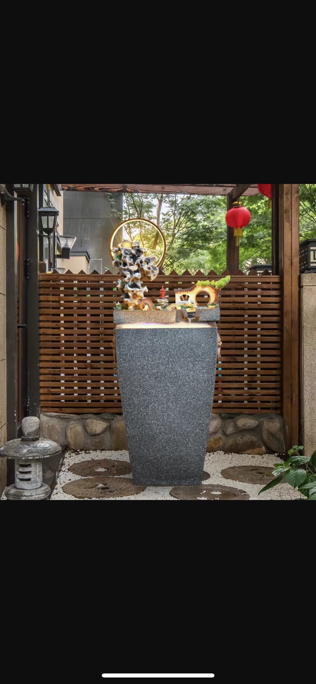 Resin flowing water bonsai, atomized rockery fountain, LED light, high mountain flowing water wheel, crystal ball, new home decoration, carving creativity Item Picture