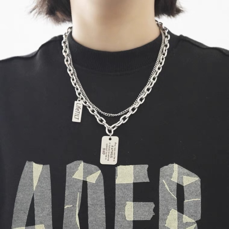 KA Square brand English letter double-layered necklace, cold style, European and American trendy accessory, personalized jewelry details Picture