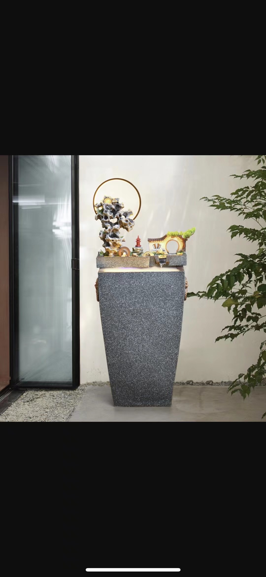 Resin flowing water bonsai, atomized rockery fountain, LED light, high mountain flowing water wheel, crystal ball, new home decoration, carving creativity Application Scenario