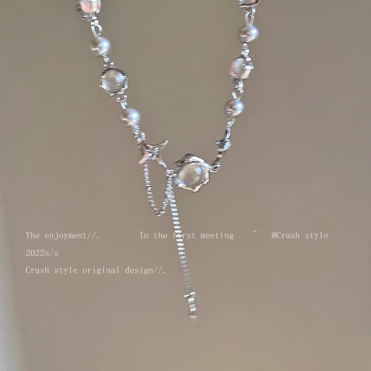 Moonlight Zircon Cross Tassel Necklace for Women's Instagram hip-hop style Spice Girl patchwork accessories 2022 New Style accessories details Picture