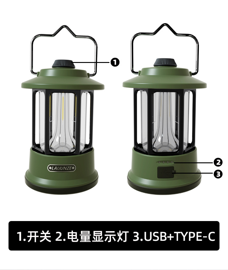 New retro camping lamp, dimmable camp lamp, multi-functional portable outdoor lantern, charging emergency hand-held lamp detail image 3