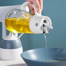 家用款厨房透明玻璃油壶 自动开合翻盖调味瓶 不锈钢油嘴玻璃油壶