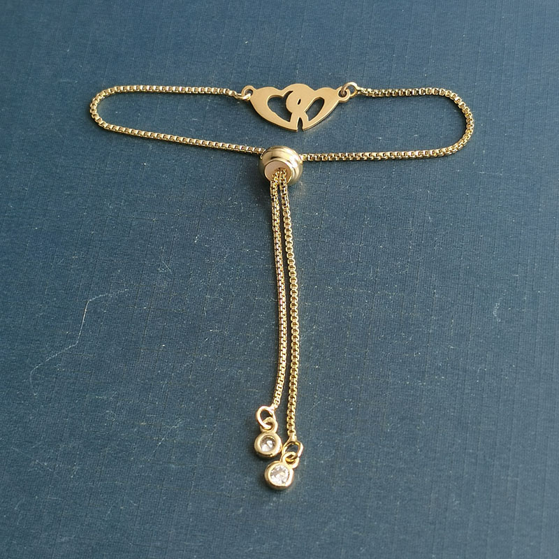 Cross-border best-selling gold and silver dual-color DIY titanium steel jewelry accessories, heart-shaped heart hollowed-out bracelet pendant, stainless steel detail image 5