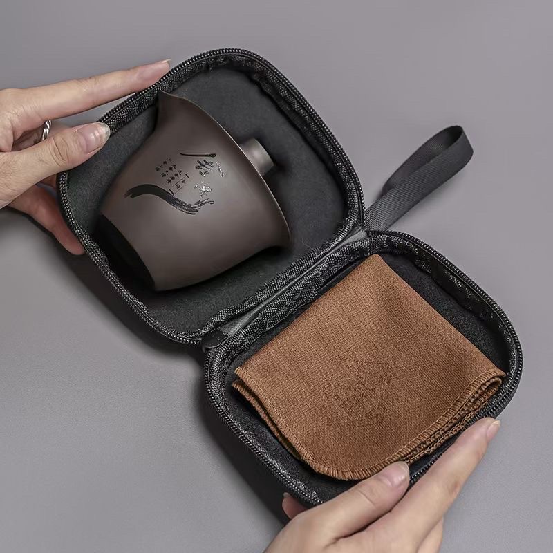 旅行茶具/便携式茶具/茶具/陶瓷茶具白底实物图