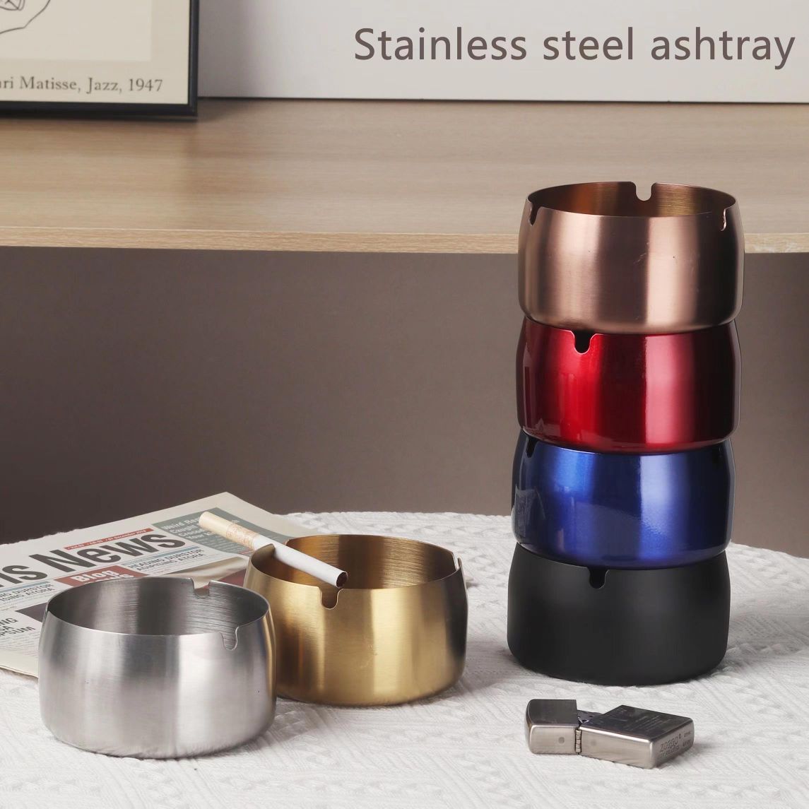 品质款加厚不锈钢鼓形烟灰缸新款创意