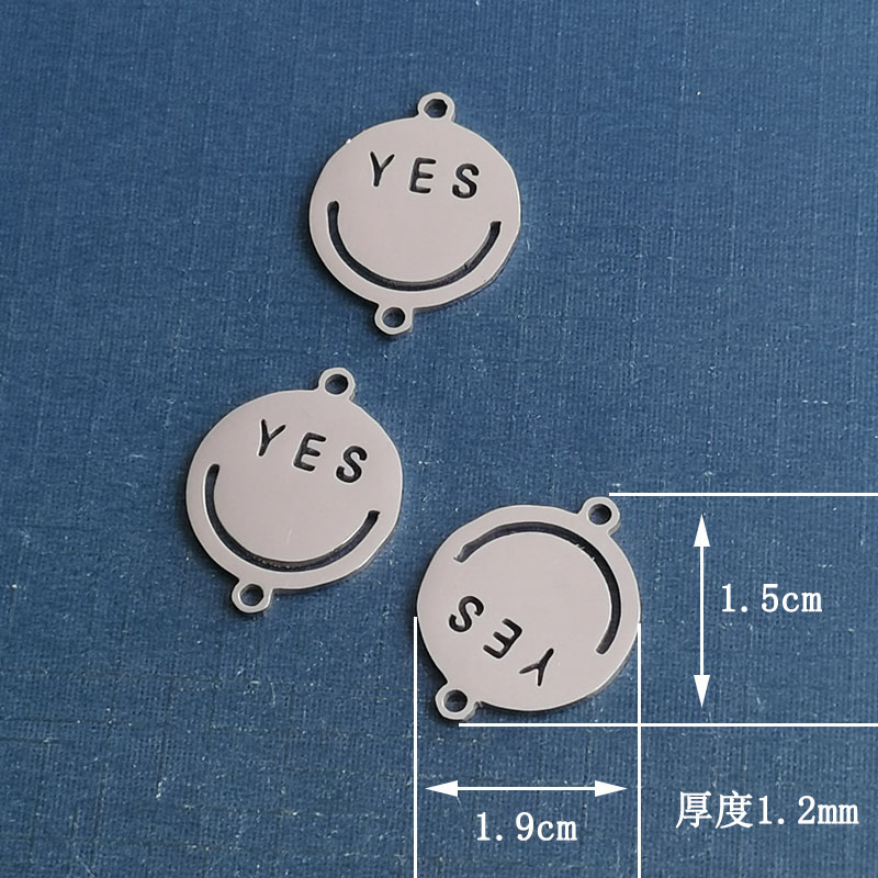 This is a popular and trendy titanium steel smiley yes bracelet pendant with a hip-hop punk expression for couples detail image 2