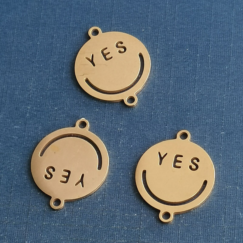 This is a popular and trendy titanium steel smiley yes bracelet pendant with a hip-hop punk expression for couples detail image 4