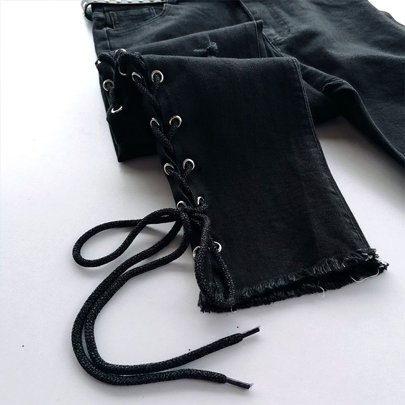 Personalized denim long pants for women 2023 Spring/Summer new Korean-style trendy strappy and drawstring slimming pencil pants detail image 7